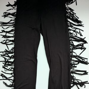 NWOT Maje Women's (38/Medium) Black Fringe Lightweight Stretch Leggings/Pants
